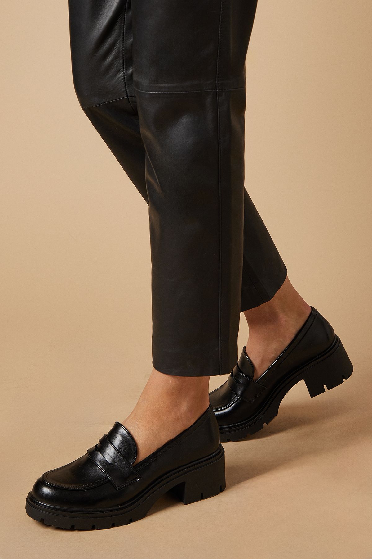 Oasis Berit Medium Heel Chunky Penny Loafers Black image 2