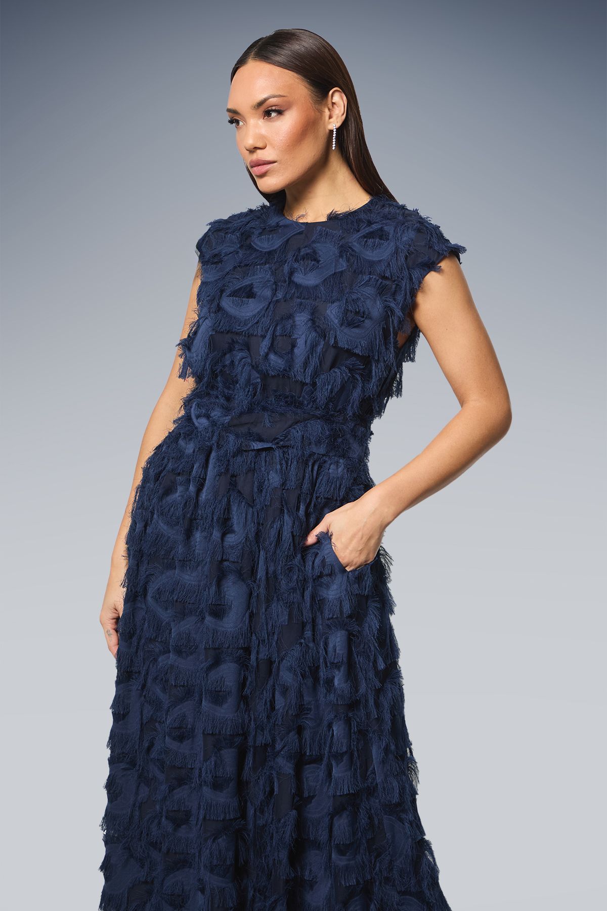 Principles Fit & Flare Textured Jacquard Midi Dress Navy image 2