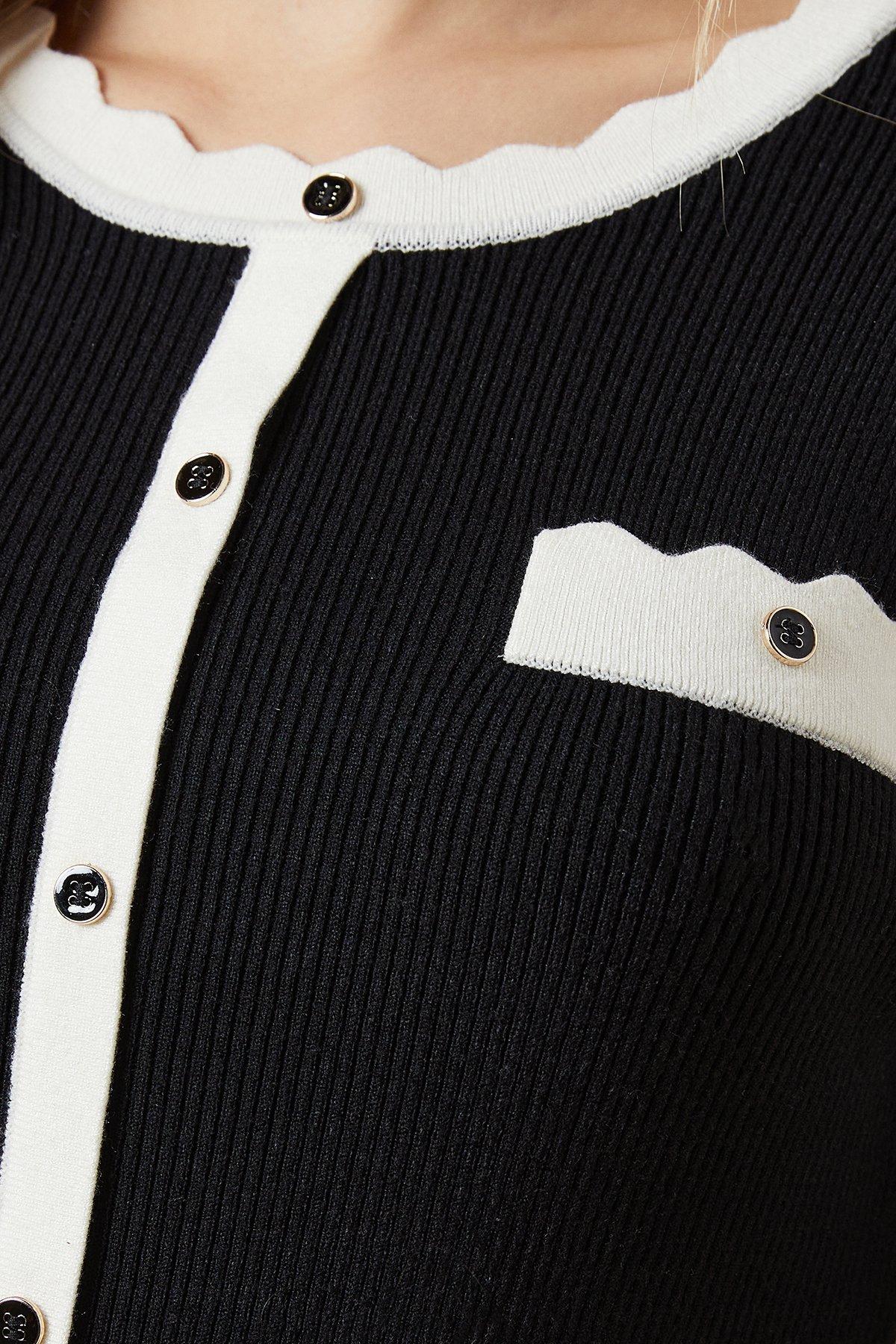 Oasis Scallop Edge Button Down Knitted Midi Dress Black image 5