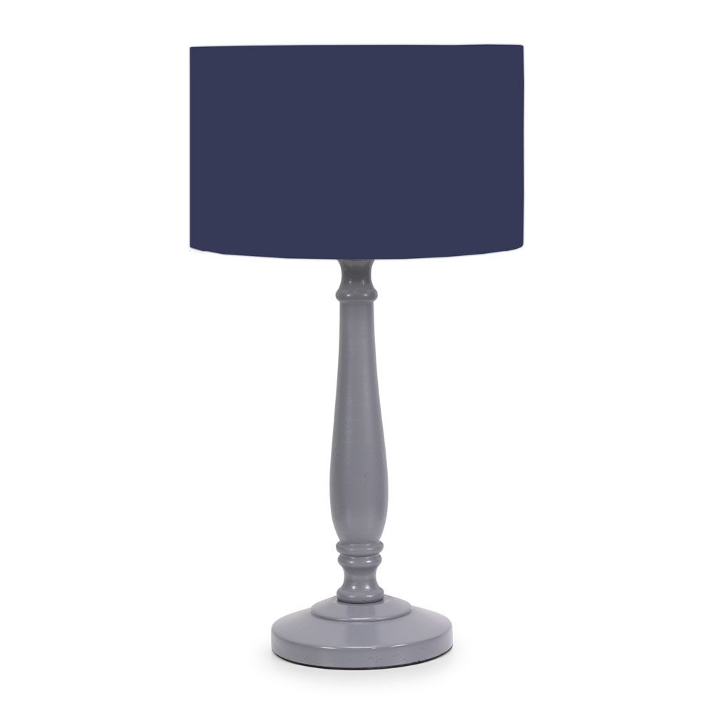 ValueLights Victoria Grey Wood Traditional Table Lamp with Fabric Drum Shade image 2