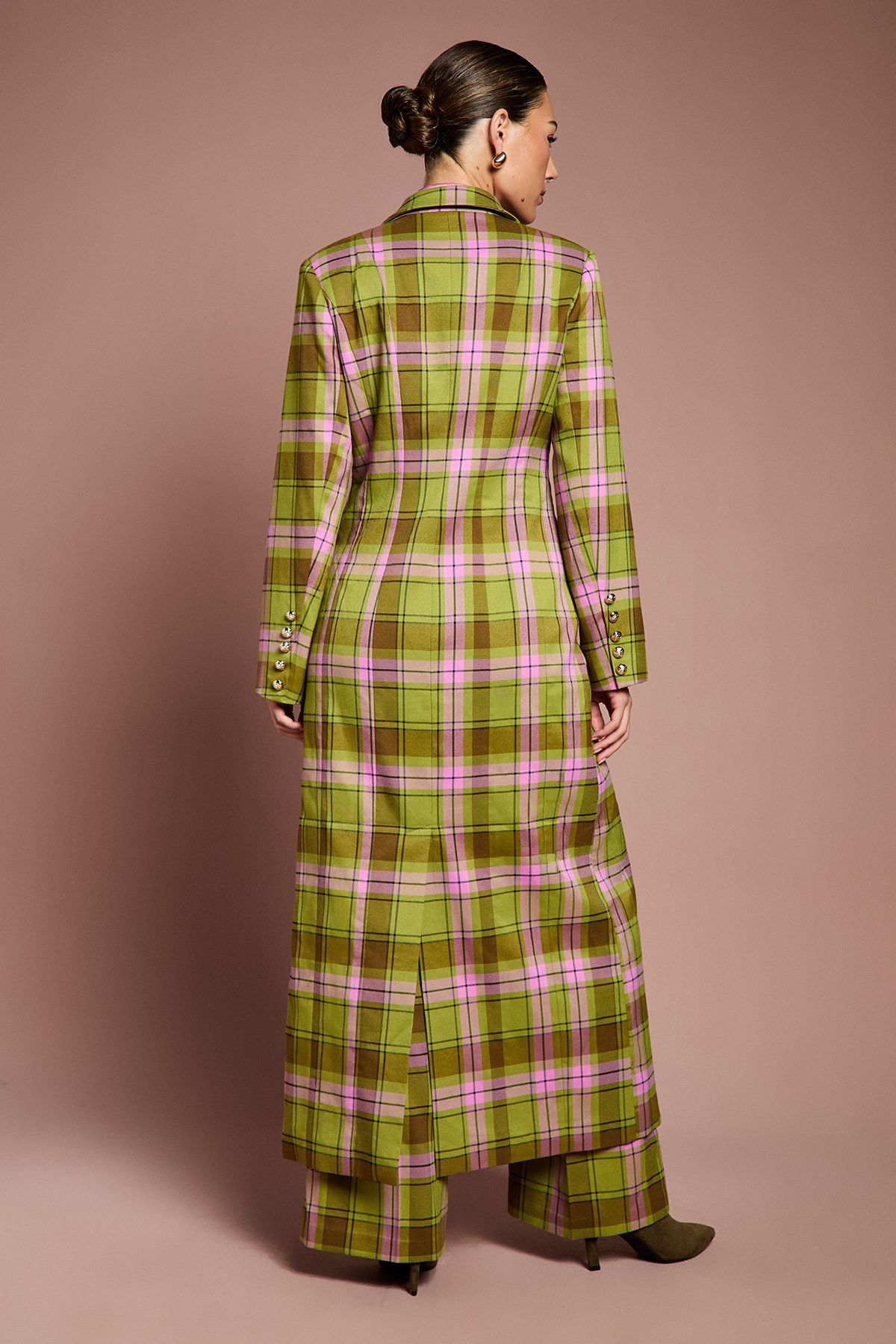 Coast Lisa Tan Check Double Breasted Formal Coat Green image 3