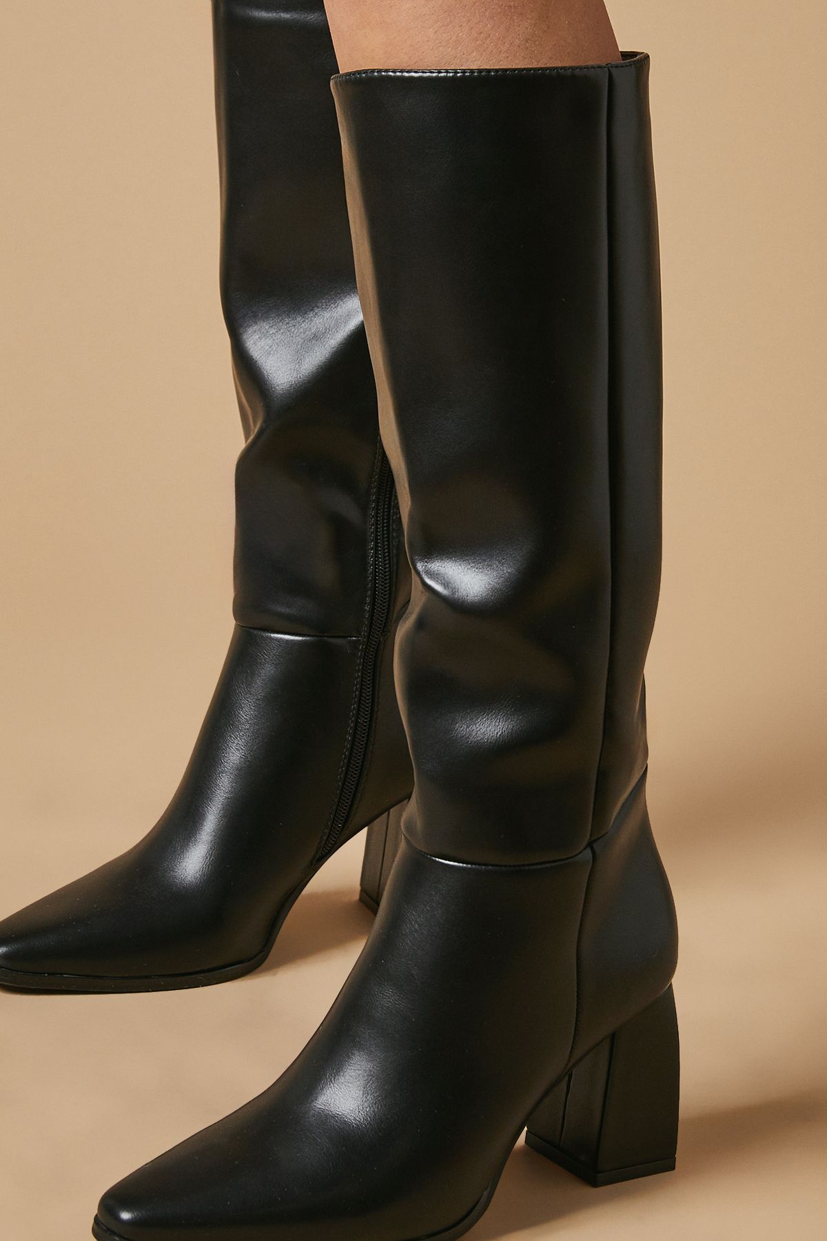 Oasis Octavia High Block Heel Pointed Knee Boots Black image 3
