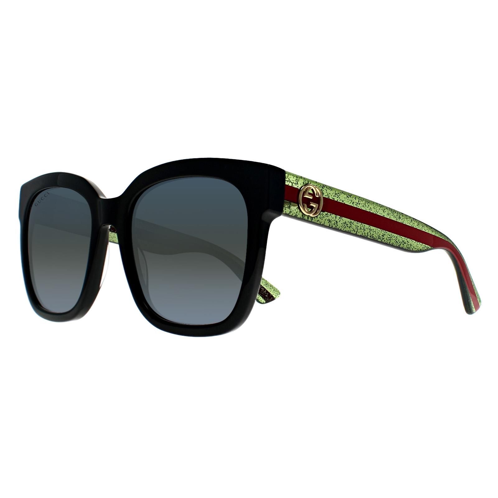 Gucci Square Black With Green and Red Glitter Grey Gradient GG0034SN Sunglasses image 2
