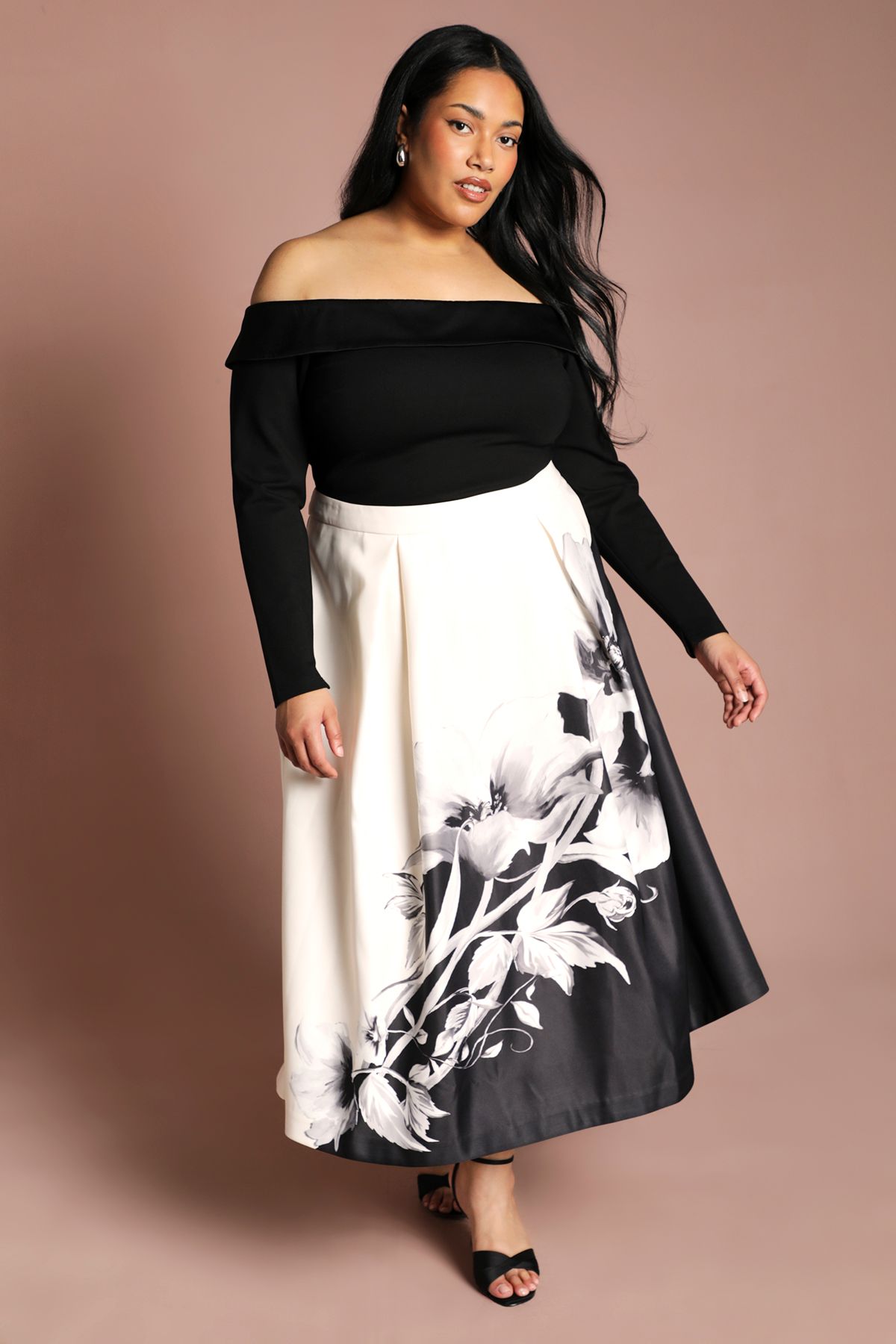 Coast Plus Satin Midi Skirt With Placement Print Mono