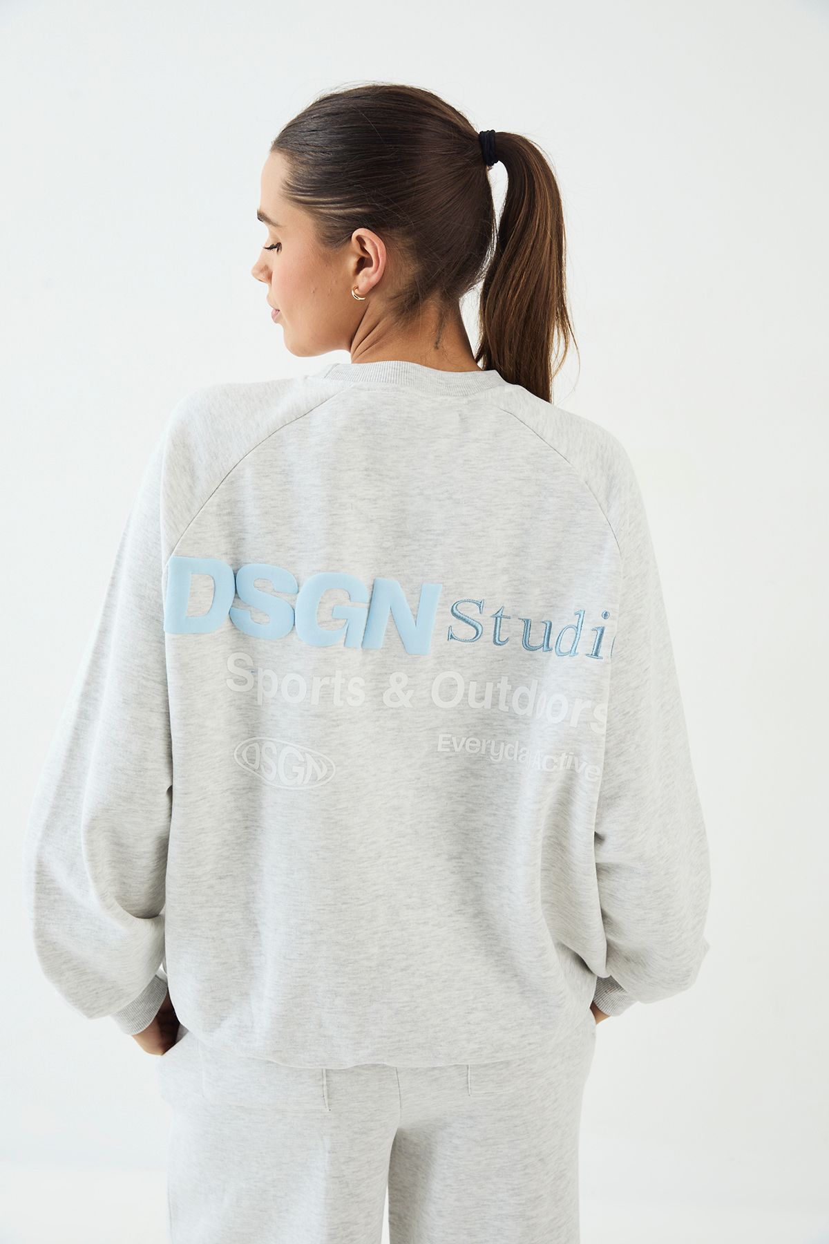 DSGN Studio DSGN Studio Sports And Outdoors Printed Sweatshirt Tracksuit Ash Grey image 4
