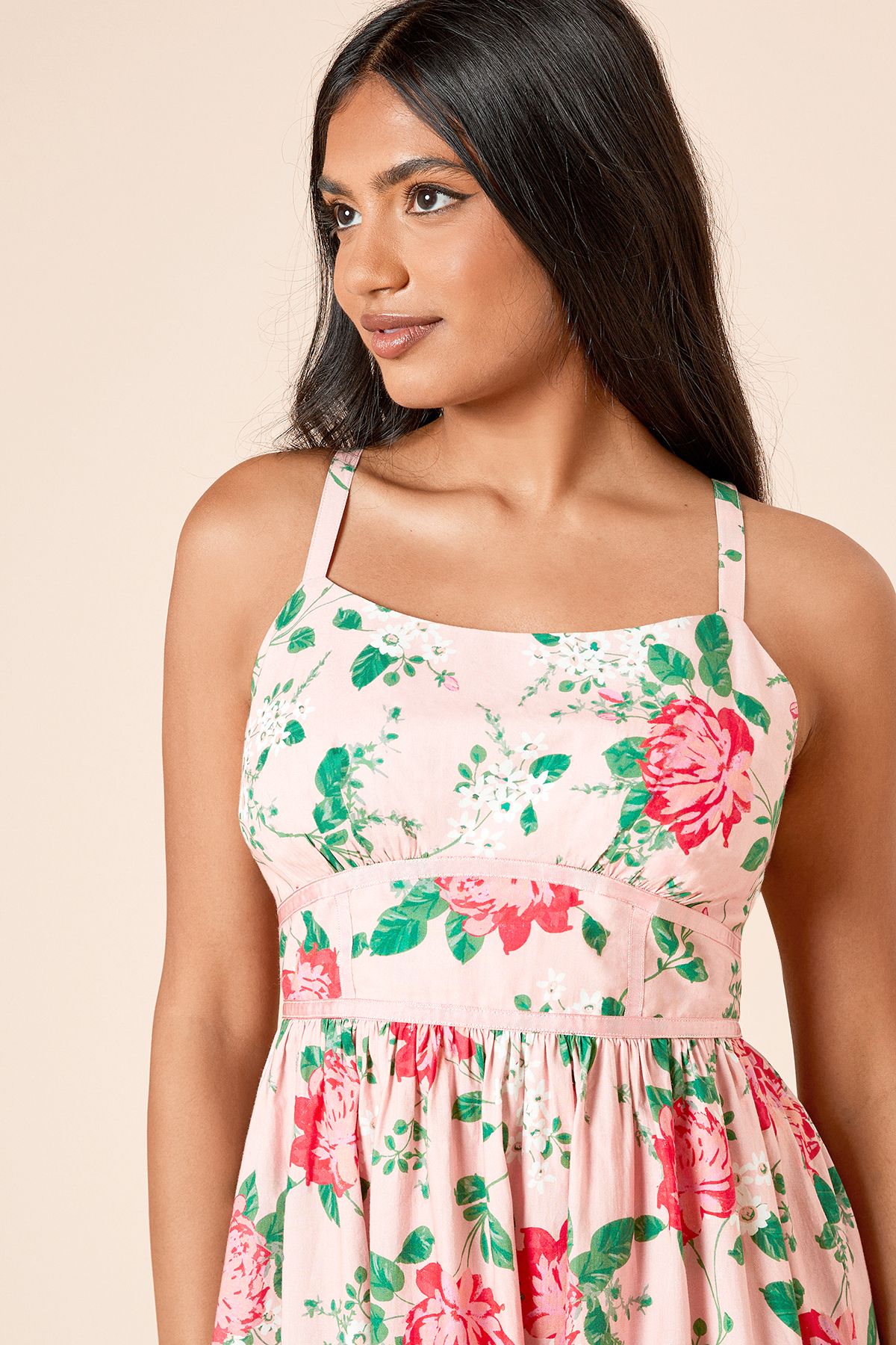 Dorothy Perkins Petite Contrast Binding Detail Printed Poplin Midaxi Dress Pink image 3