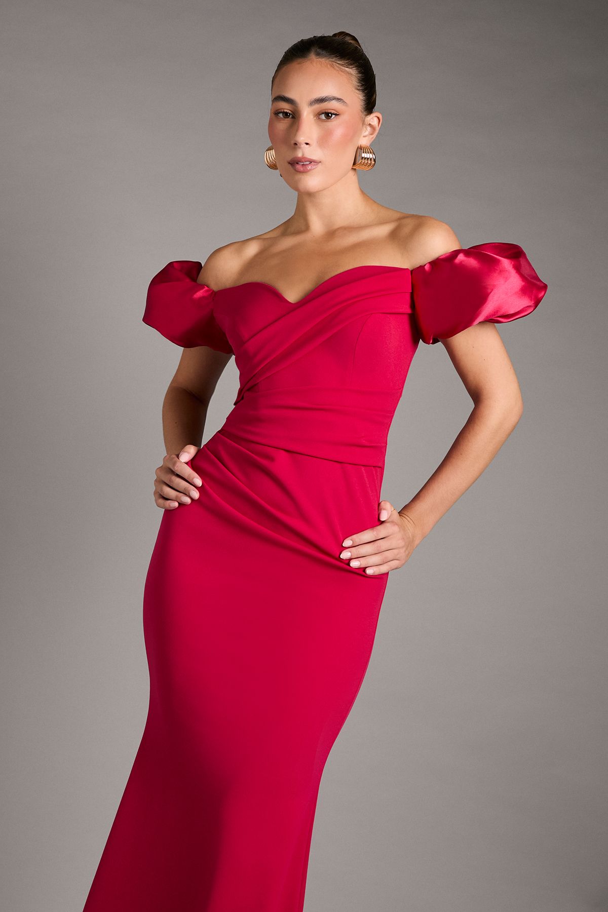 Coast Volume Sleeve Scuba Maxi Dress Magenta image 2