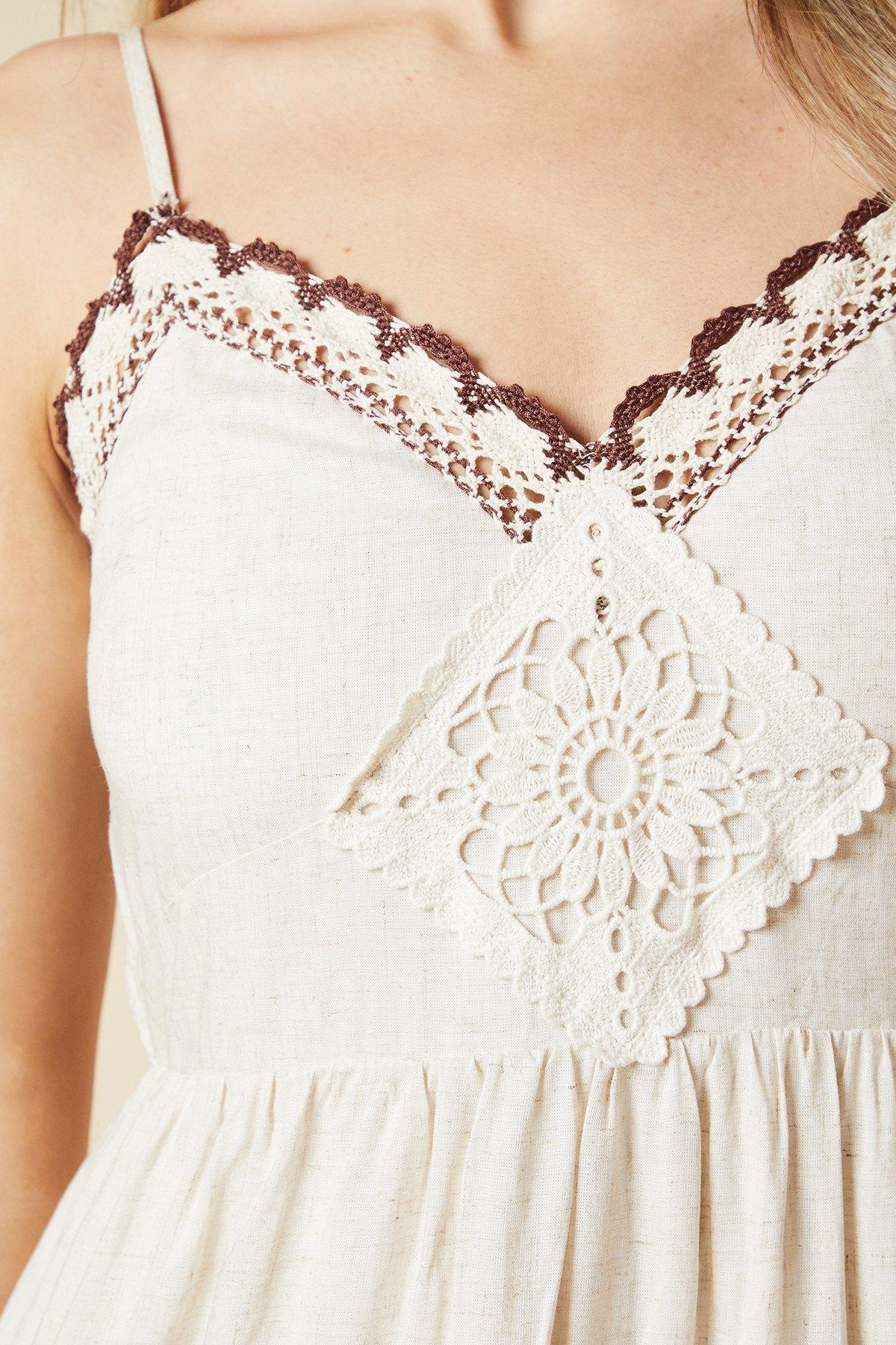 Dorothy Perkins Brown Trim Linen Strappy Maxi Dress Neutral image 5