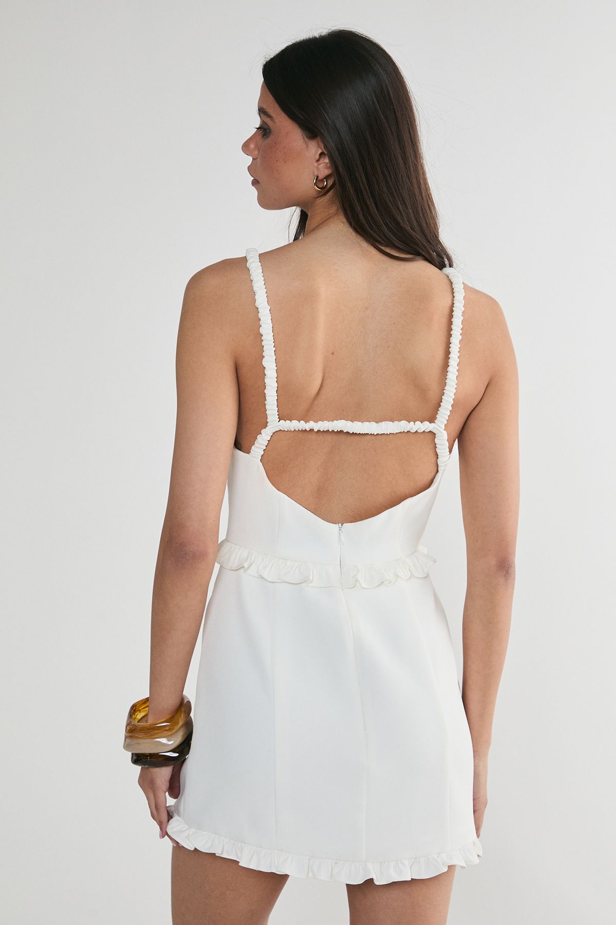 NastyGal Ruched Strap Ruffle Tailored Mini Dress White image 4