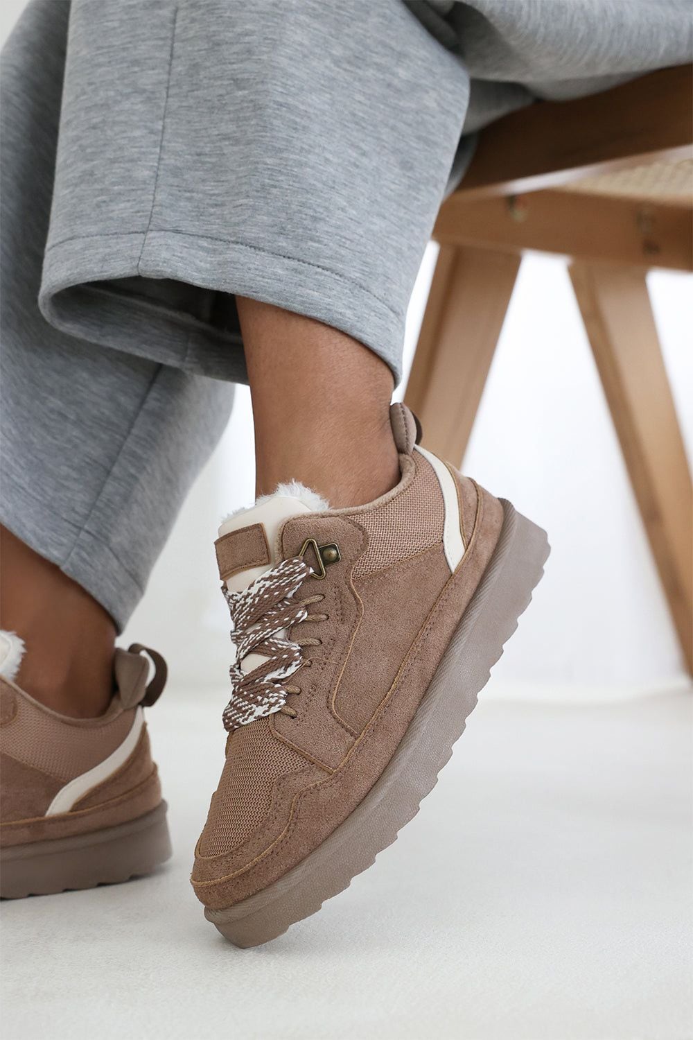 Where's That From 'Xavia' Suede Low Top Trainer Slipper With Faux Fur Lining