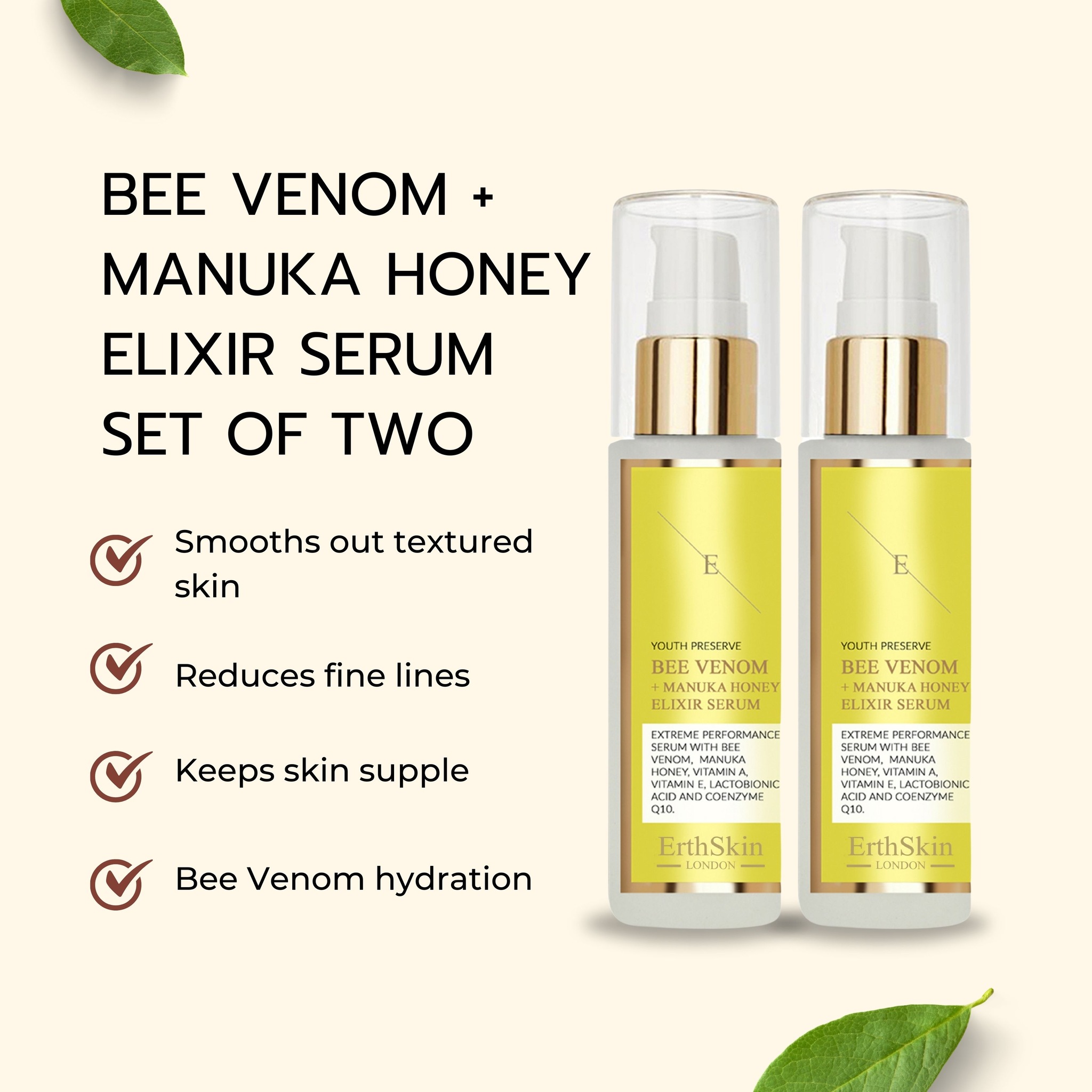 Erth Skin London 2x Bee Venom + Manuka Honey Elixir Serum 60ml image 5