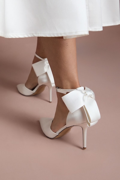 Coast Bridal Kittie Satin Back Bow Pointed High Stiletto Heel Court Shoes White