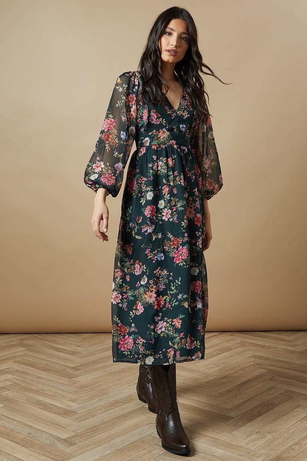 Oasis Bow Back Chiffon Midi Dress Forest image 2