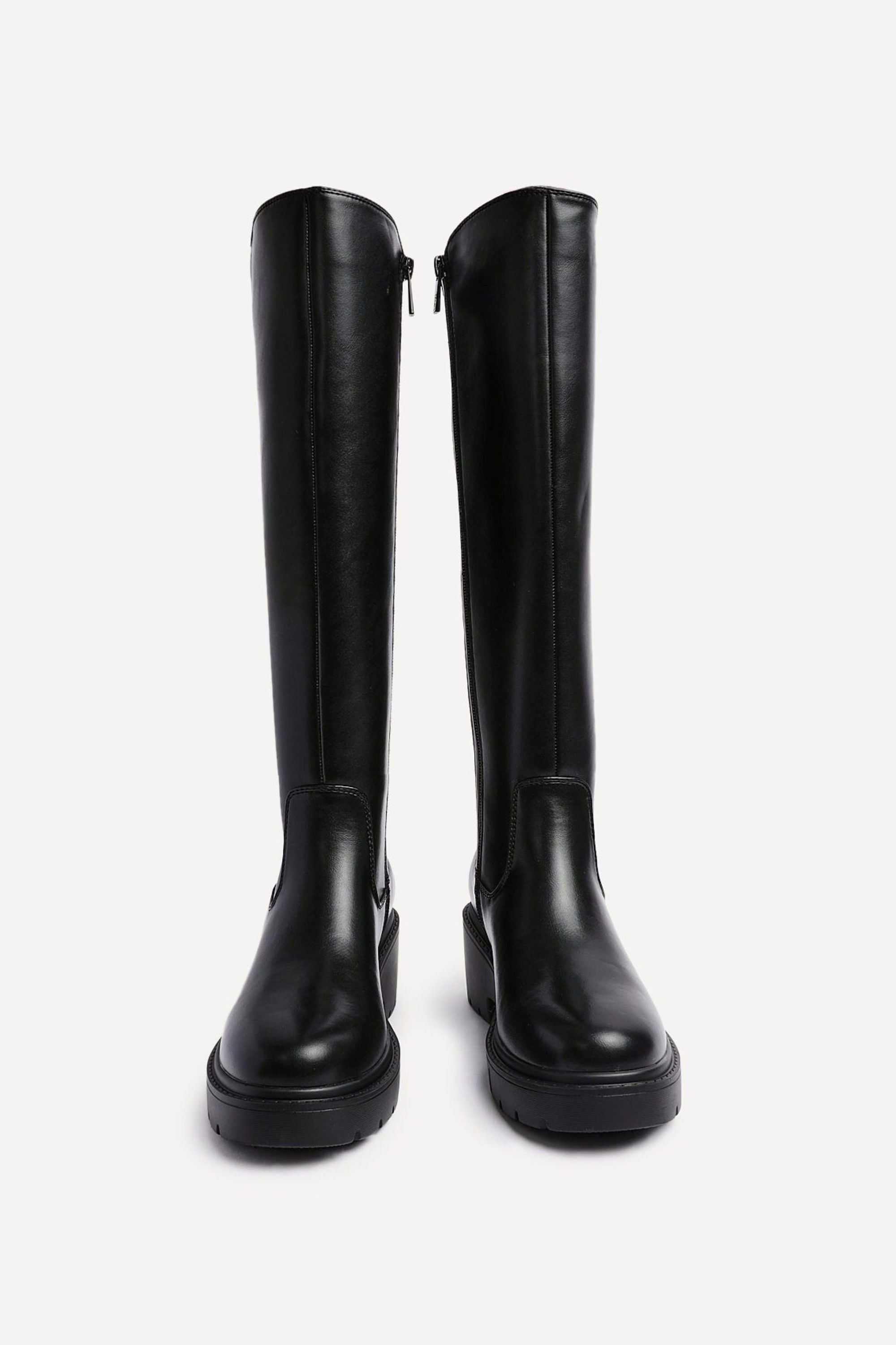 Linzi Hyland Black Faux Leather High Leg Wedge Boot image 3