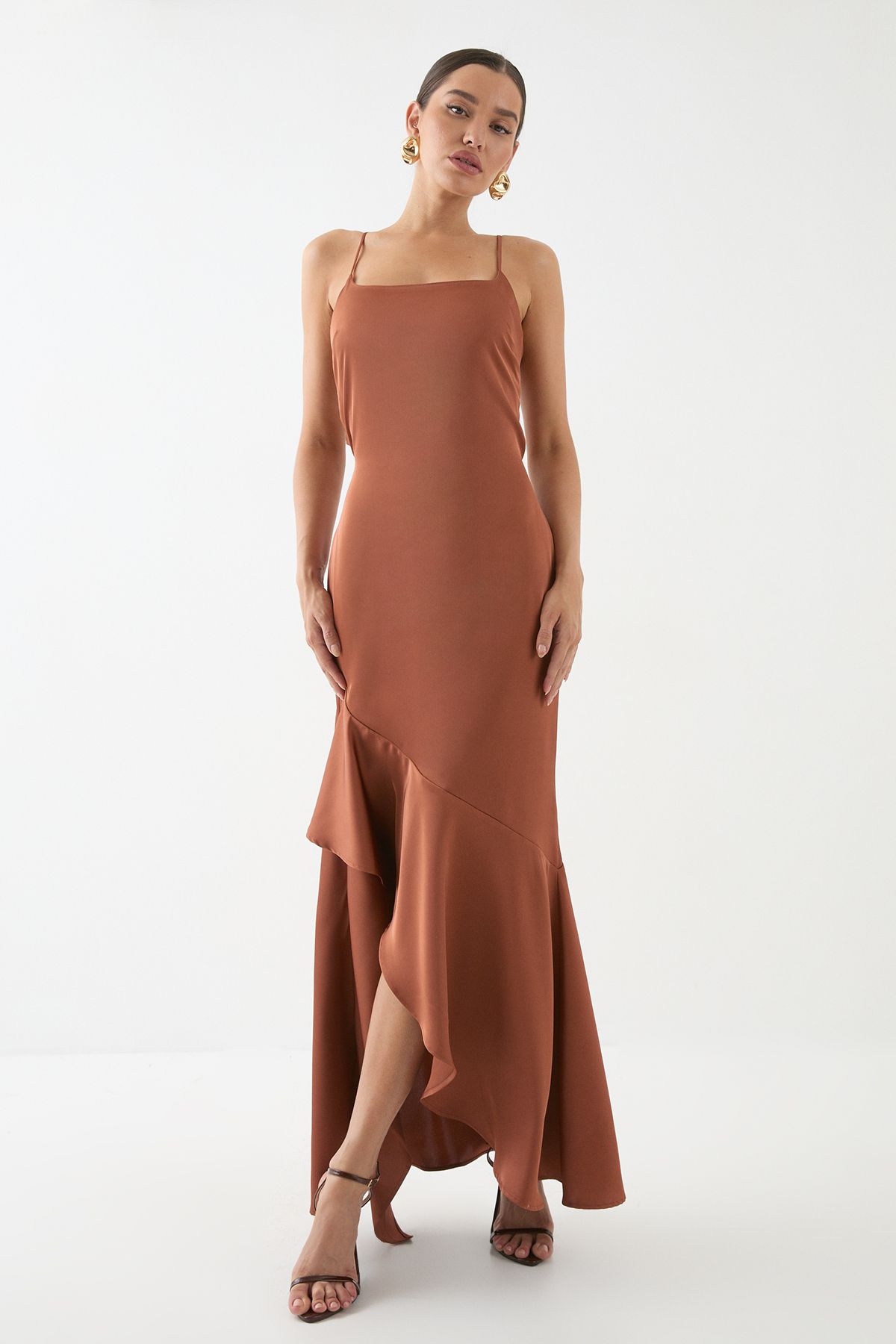 MissPap Square Neck Tie Back Bridesmaid Dress Rust image 4