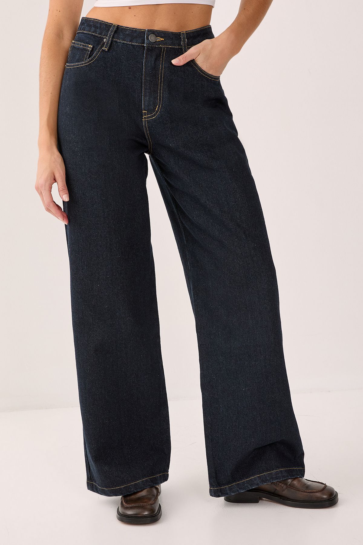 NastyGal Wide Leg Jeans Dark Indigo image 2