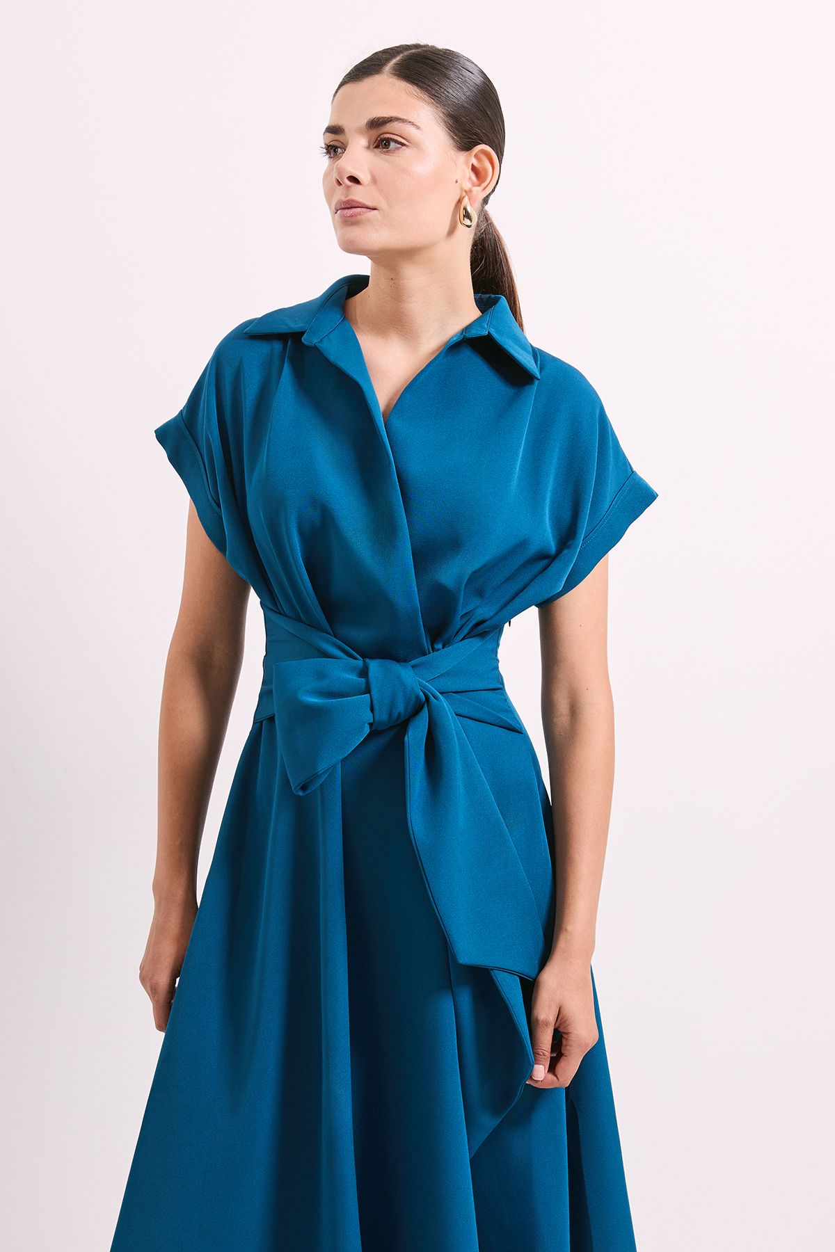 Principles Teal Front Tie Shirt Midi Dress Teal image 2