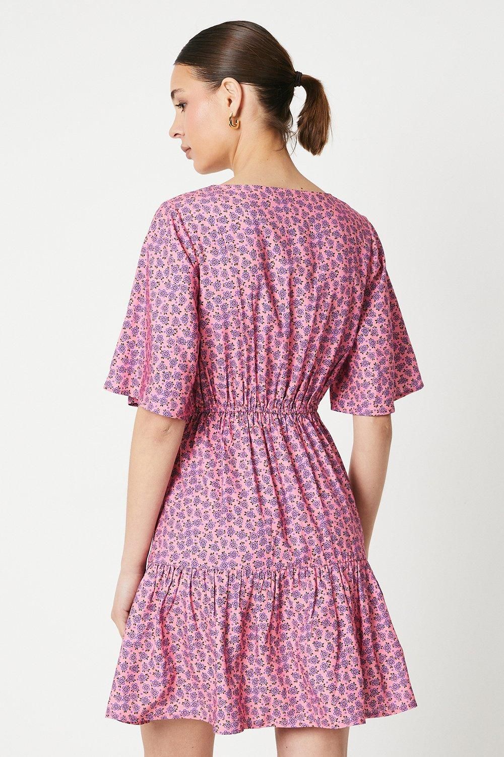 Dorothy Perkins Ditsy Frill Sleeve Tiered Mini Dress Pink image 3