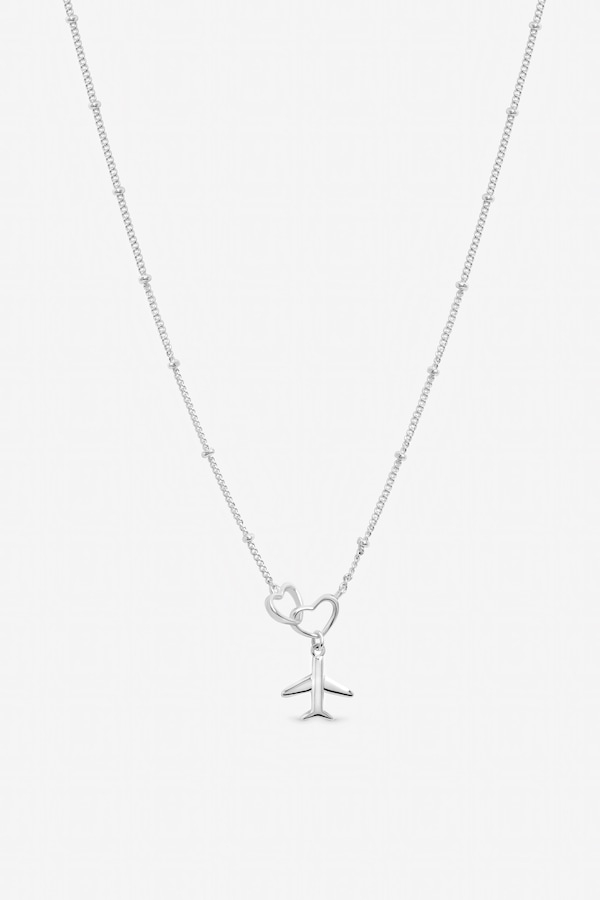 Inicio Sterling Silver Plated Interlink Heart Plane Necklace - Gift Pouch