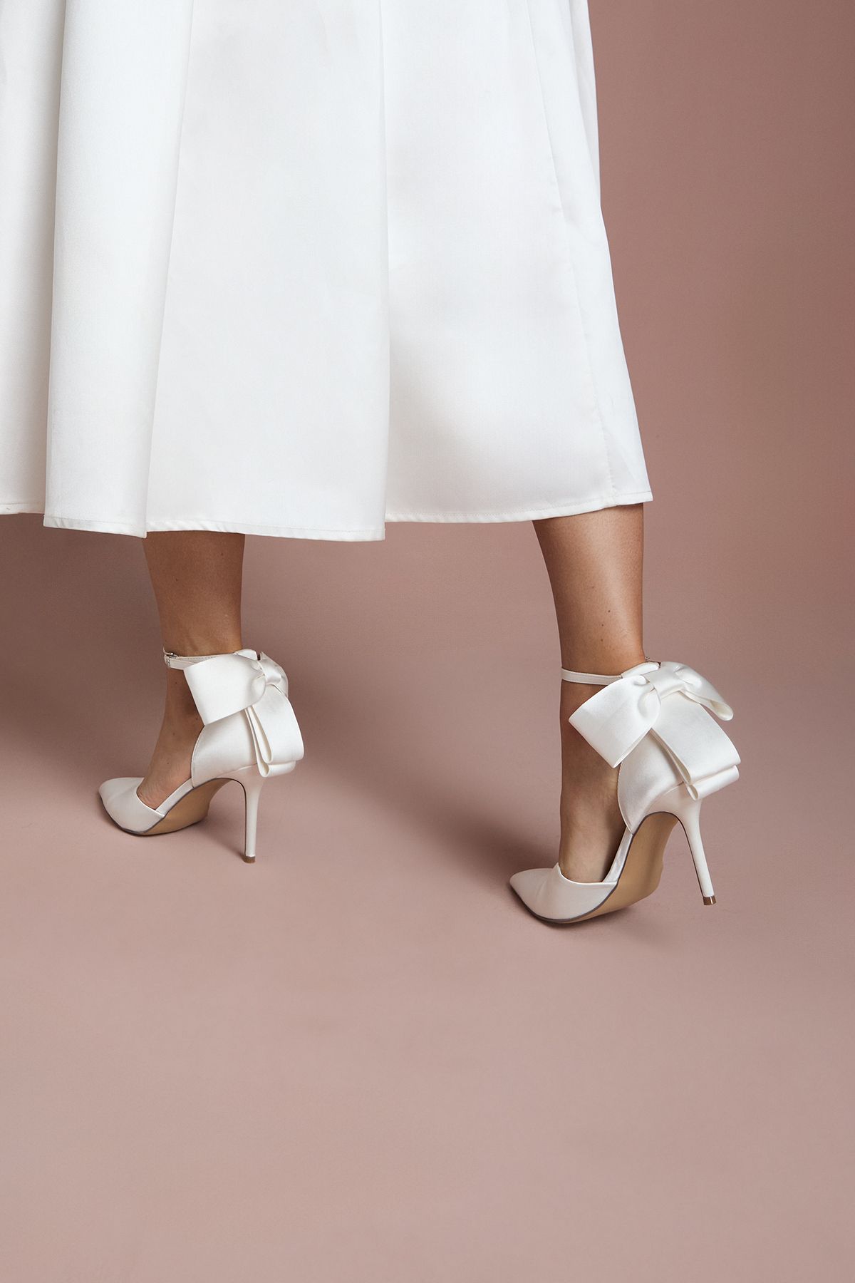 Coast Bridal Kittie Satin Bow Pointed High Stiletto Heel Comfort Sock Court Shoes White image 4