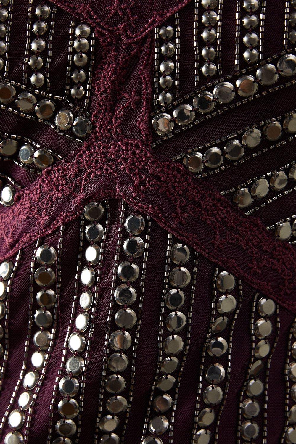 Warehouse Premium Stud Embellishment Midi Slip Dress Purple image 5