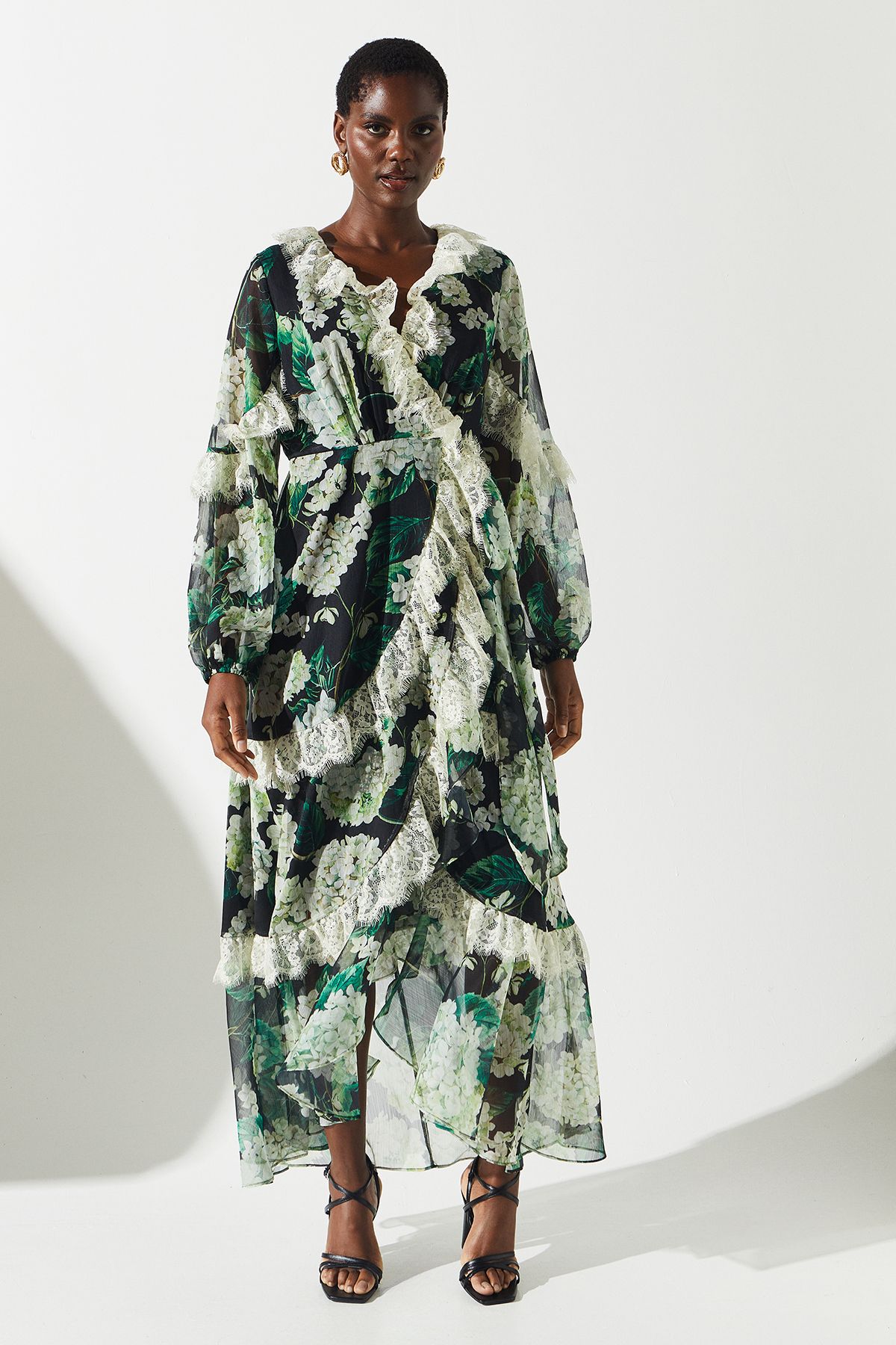 Coast Lace Trim Chiffon Wrap Dress Multi image 1