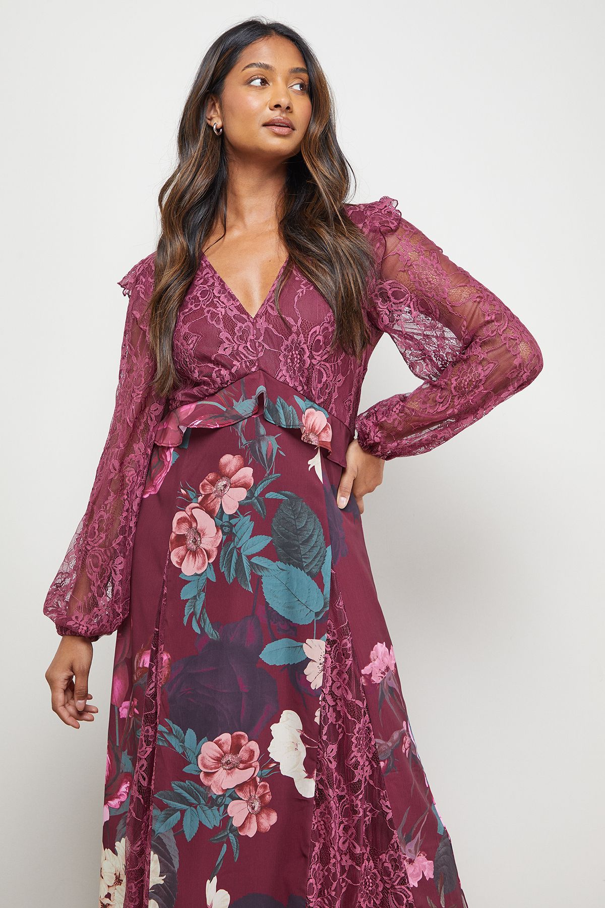 Oasis Lace Mix Midi Dress Multi image 4