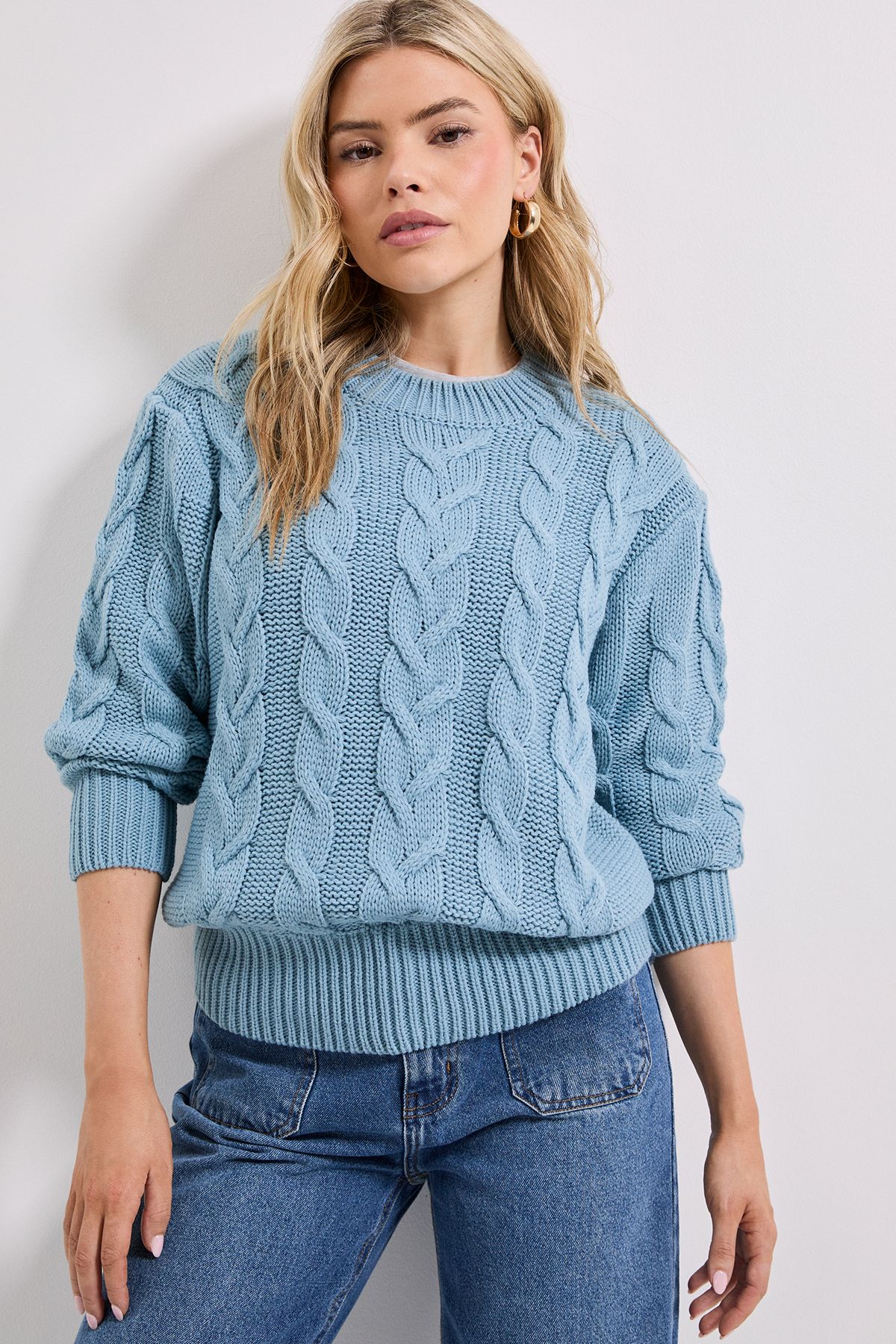 Dorothy Perkins Cable Knit Crew Neck Jumper Denim image 4