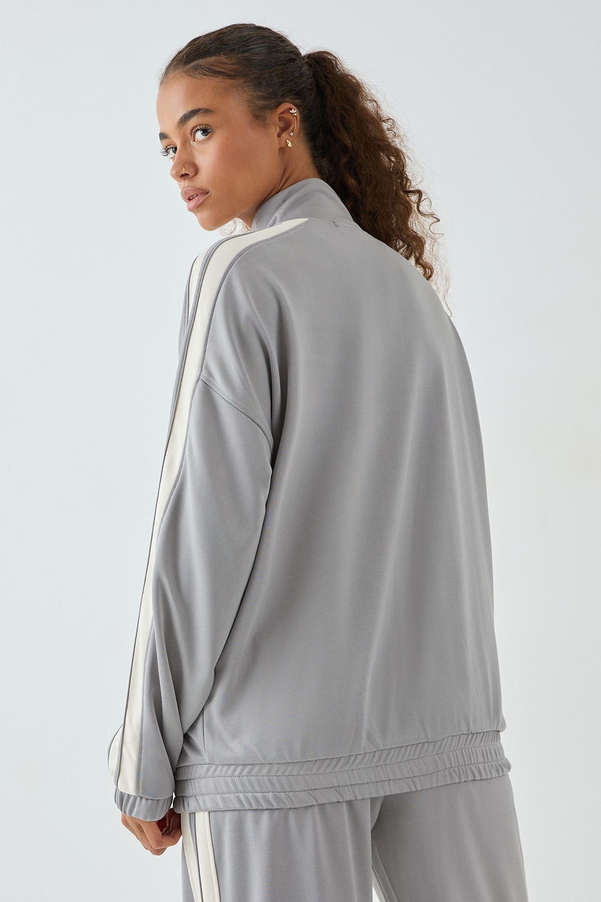 DSGN Studio DSGN Studio Tricot Side Stripe Zip Through Track Jacket Grey image 2