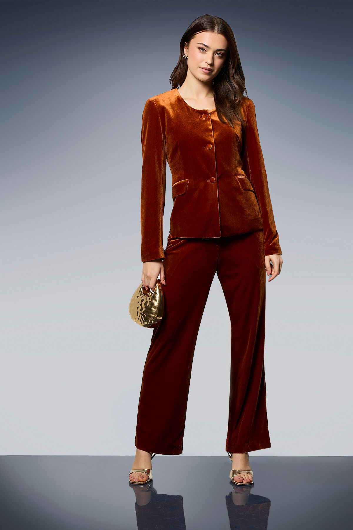 Dorothy Perkins Velvet Scoop Neck Blazer Cinnamon
