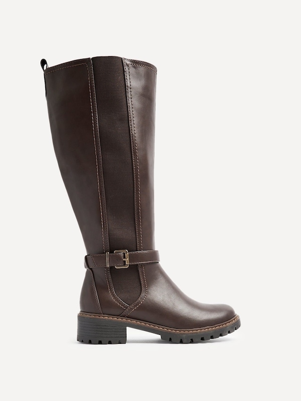 Linzi Gilded Brown Faux Leather High Leg Boot