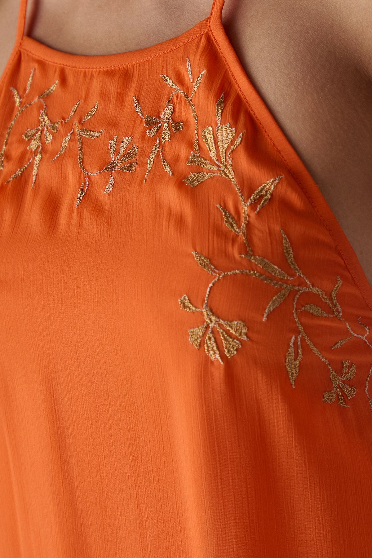 Warehouse HCD Chiffon Embroidered Halter Mini Dress Pink image 5