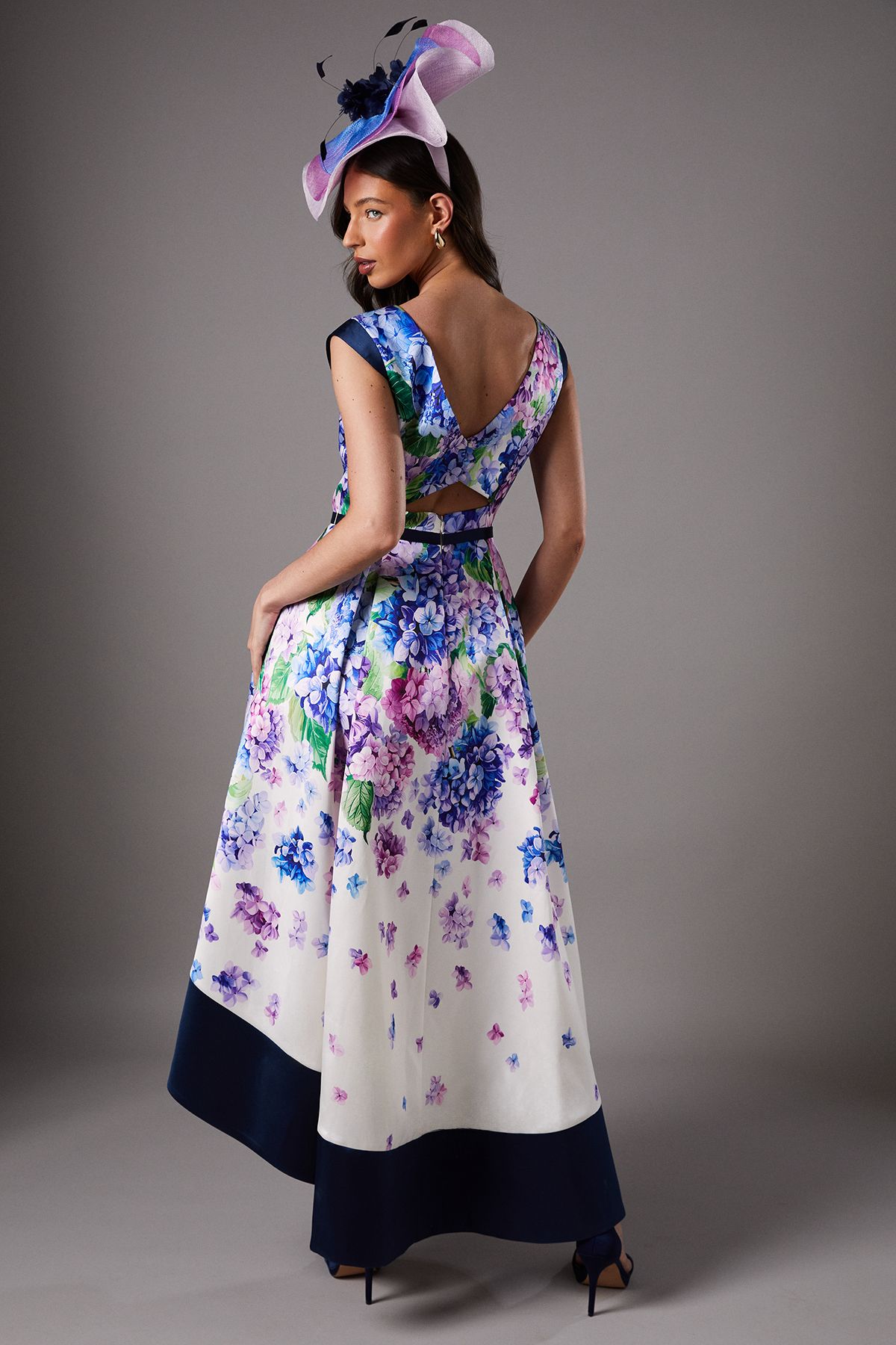 Coast Lisa Tan Twill Hi-Lo Floral Printed Midi Dress Multi image 3