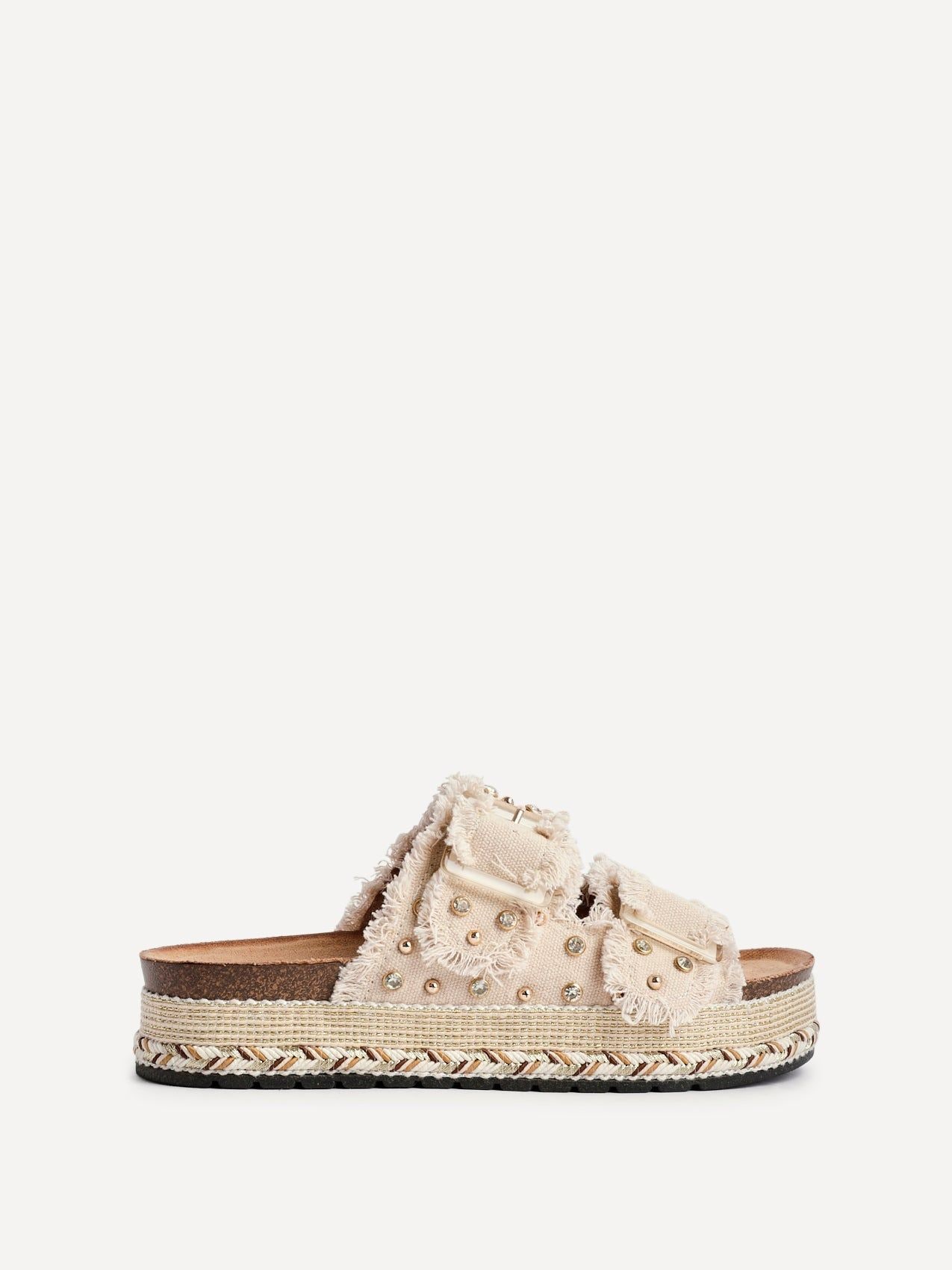 Linzi Bahama Beige Diamante Flatform Sandals