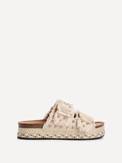 Linzi Bahama Beige Diamante Flatform Sandals