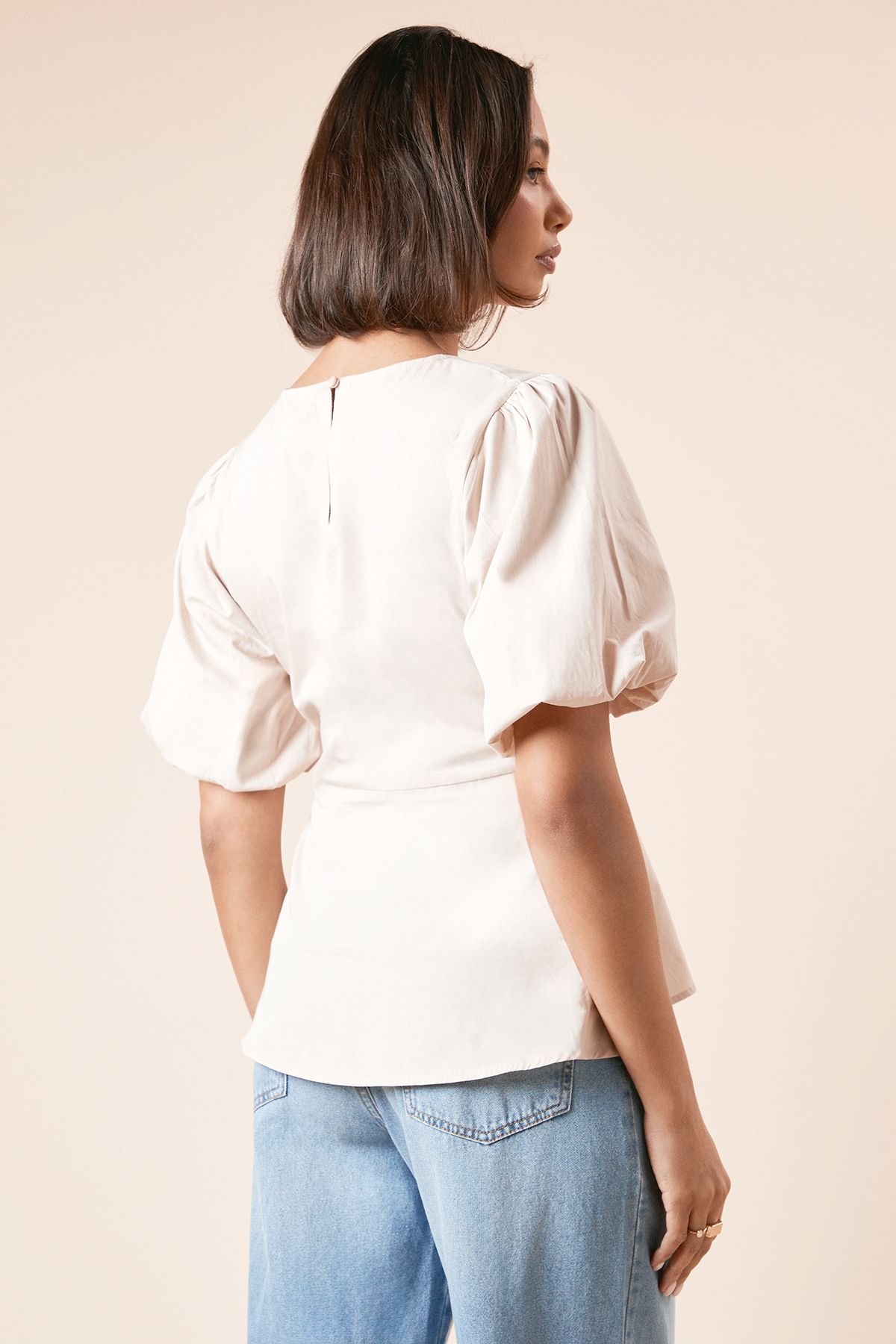 Dorothy Perkins Dropped Waist Puff Sleeve Blouse Stone image 3