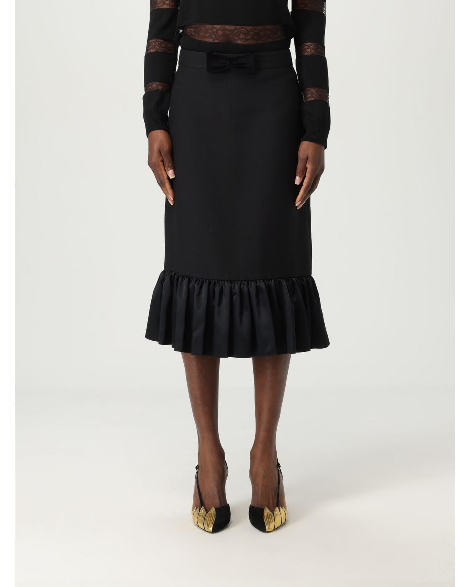 Valentino Pencil Skirt with Ruffled Hem Wo - Black image 1