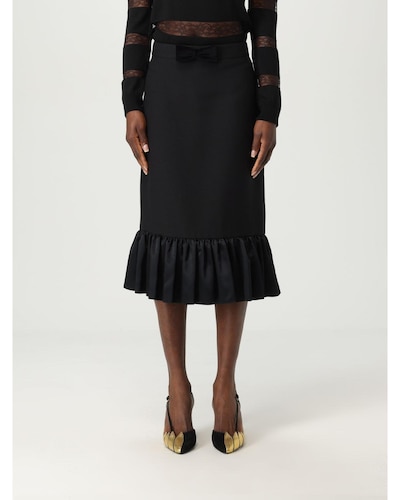 Valentino Pencil Skirt with Ruffled Hem Wo - Black