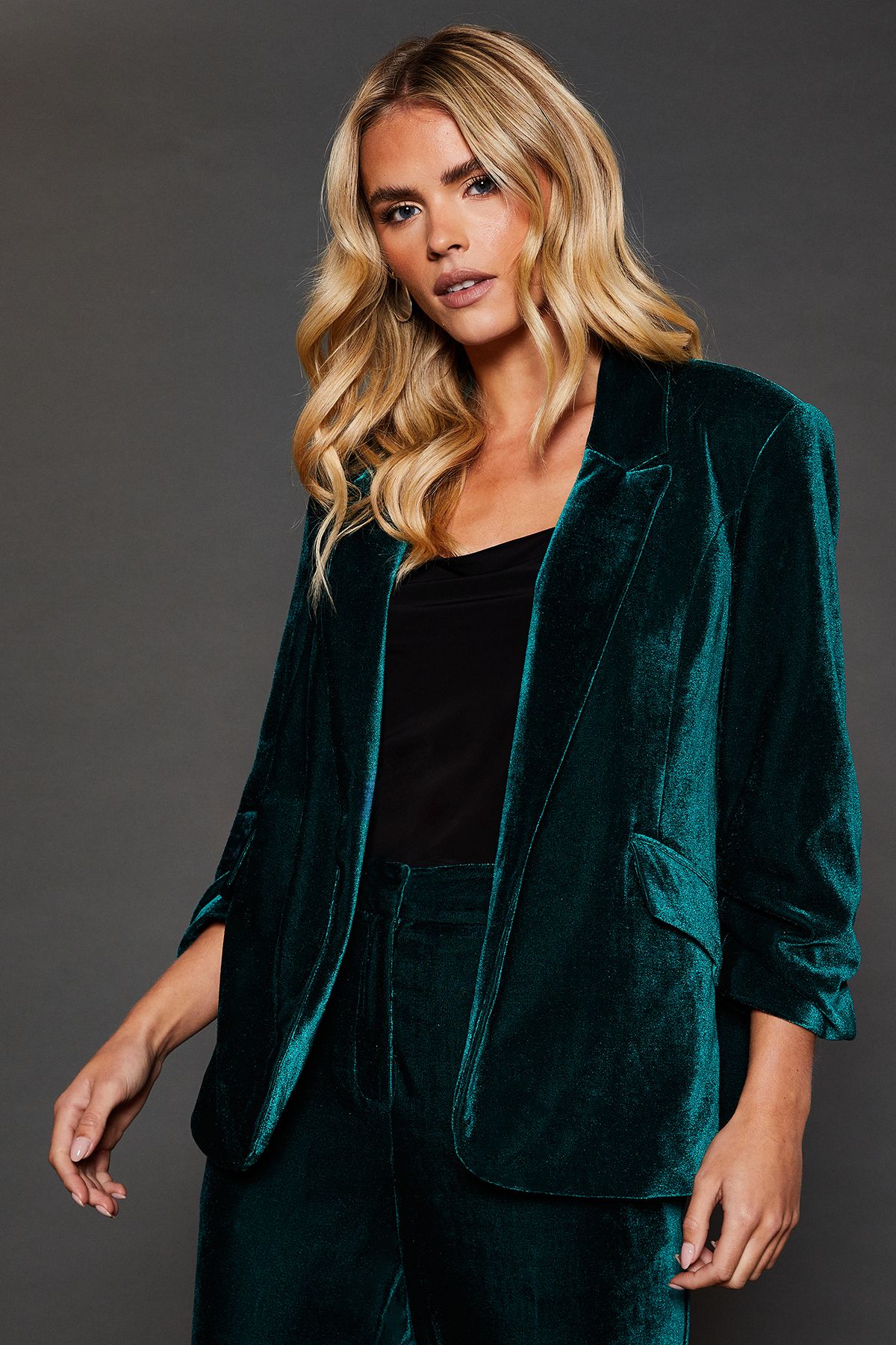 Dorothy Perkins Petite Velvet Blazer Dark Green