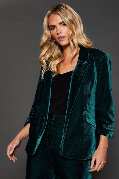 Dorothy Perkins Petite Velvet Blazer Dark Green