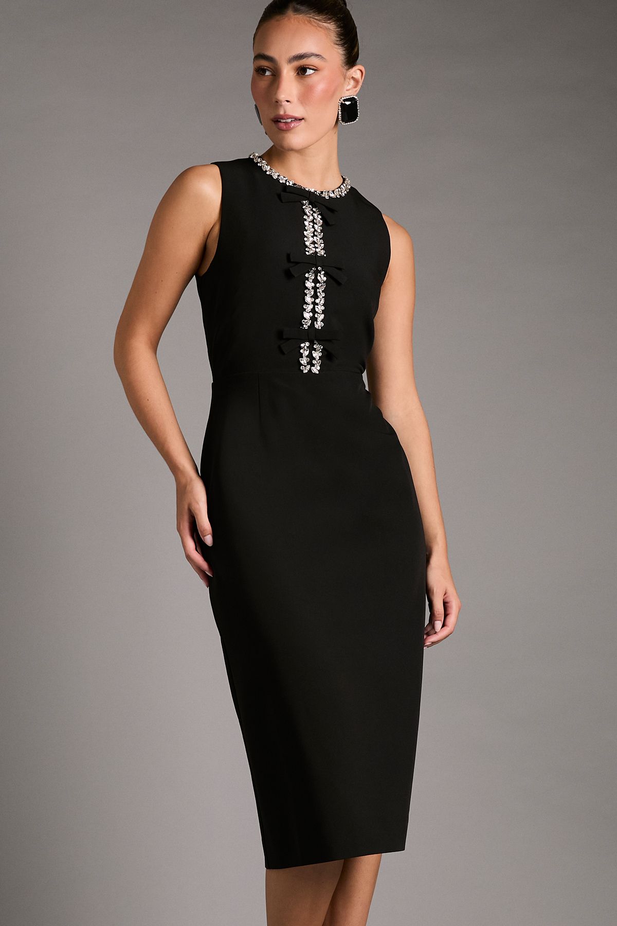 Coast Sleeveless Crepe Midi Dress With Diamante Bow Detail Black image 2