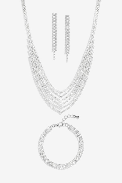 Mood Silver Crystal Multirow Three Piece Set