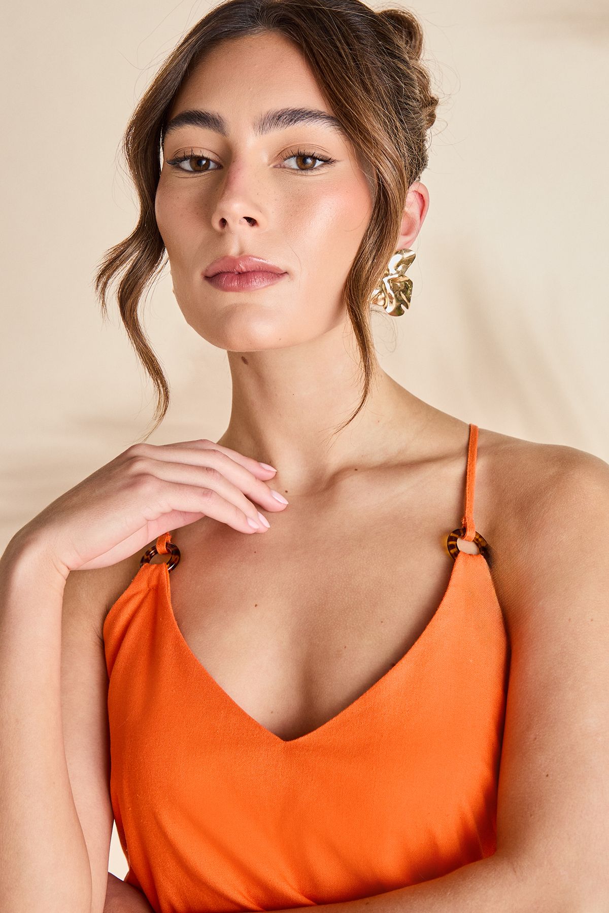 Coast Strappy Gathered Midaxi Dress Orange image 4