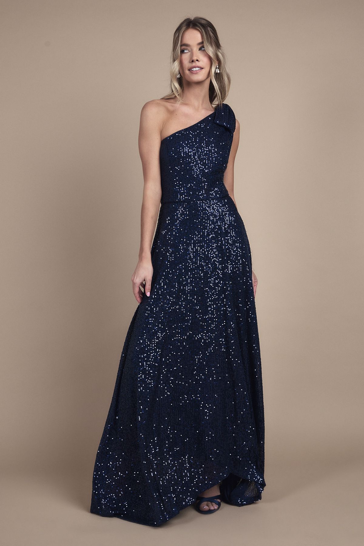 Coast Teen Coast Sequin Bow One Shoulder Maxi Bridesmaid Dress Navy image 4