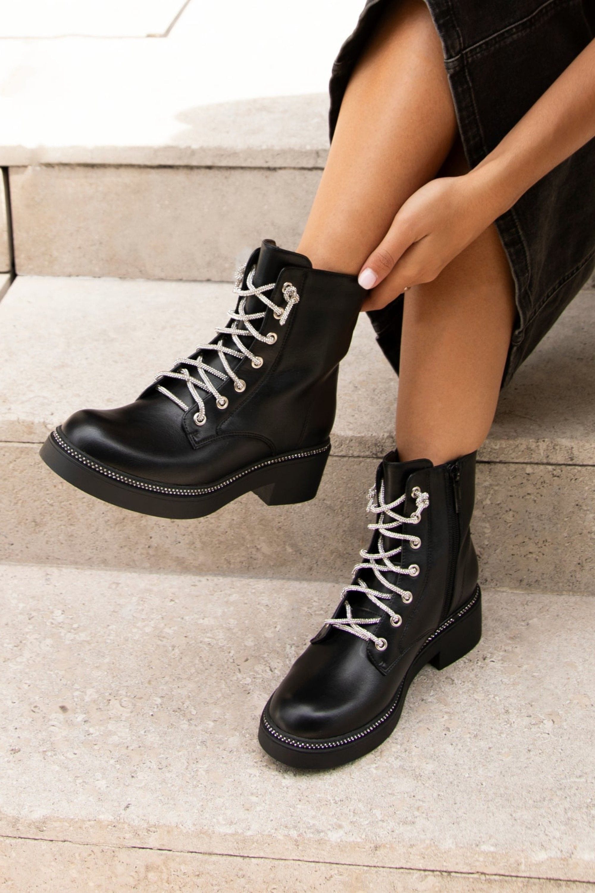 Linzi Lacey Black Faux Leather Military Style Boot image 6