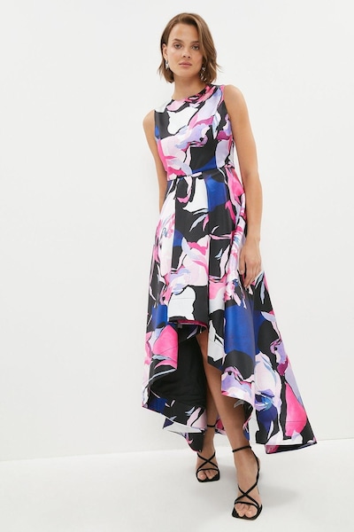 Coast High Low Structured Twill Printed Midi Dress Purple