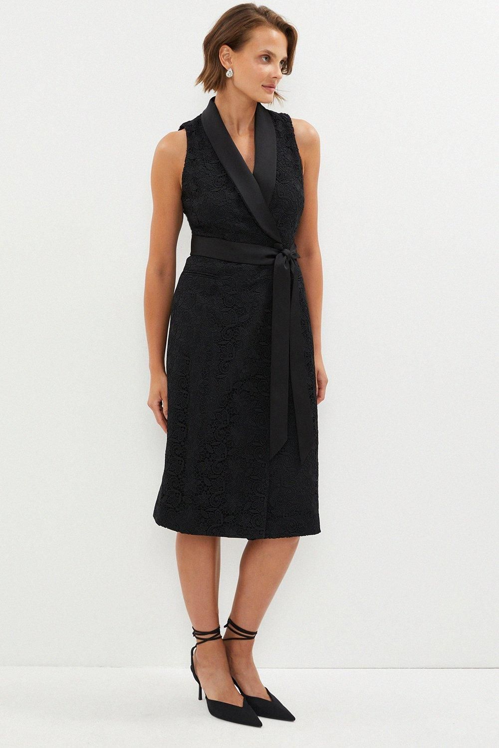 Coast Lace Wrap Tuxedo Midi Dress Black image 1