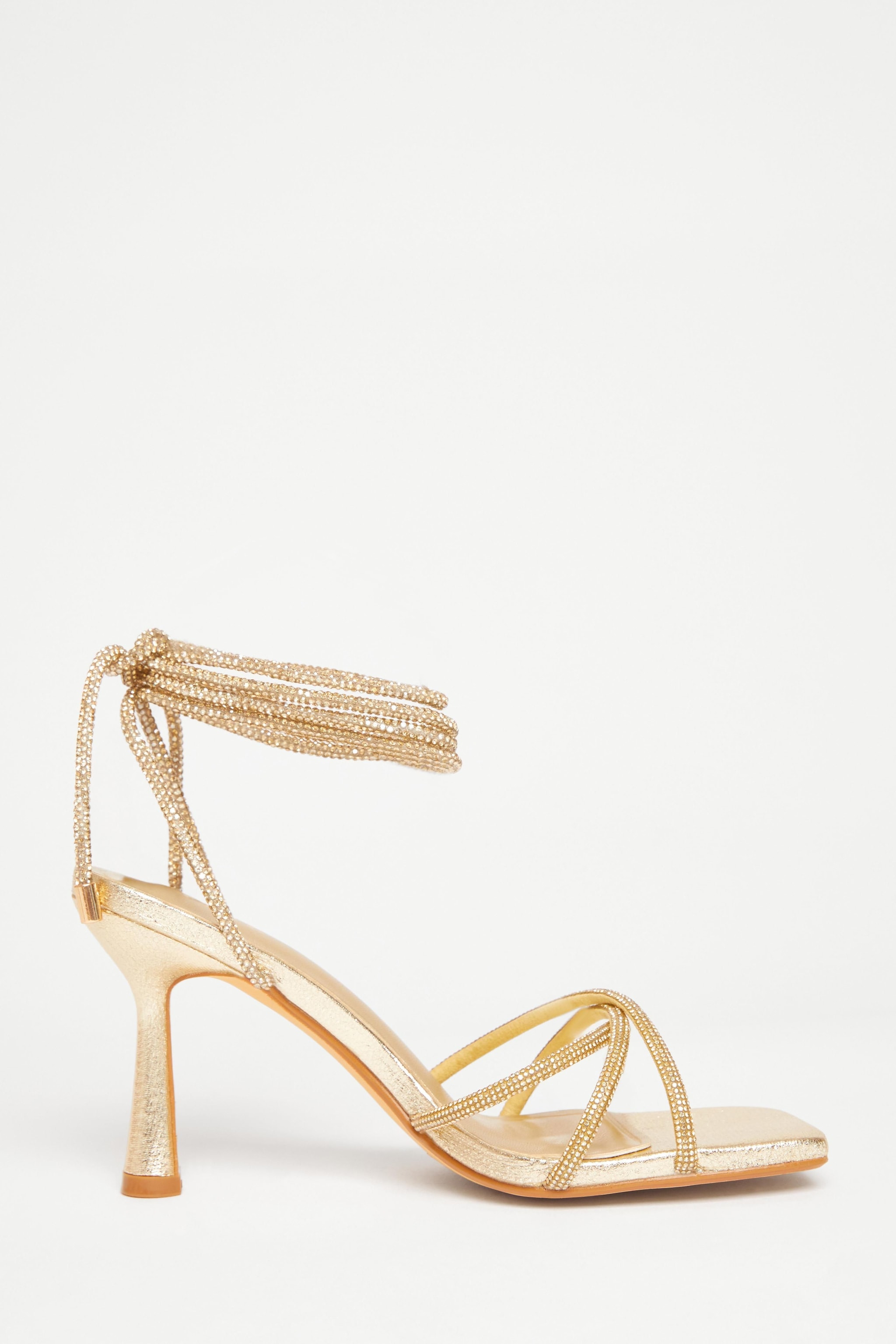 Quiz Gold Diamante Lace Up Heels image 5