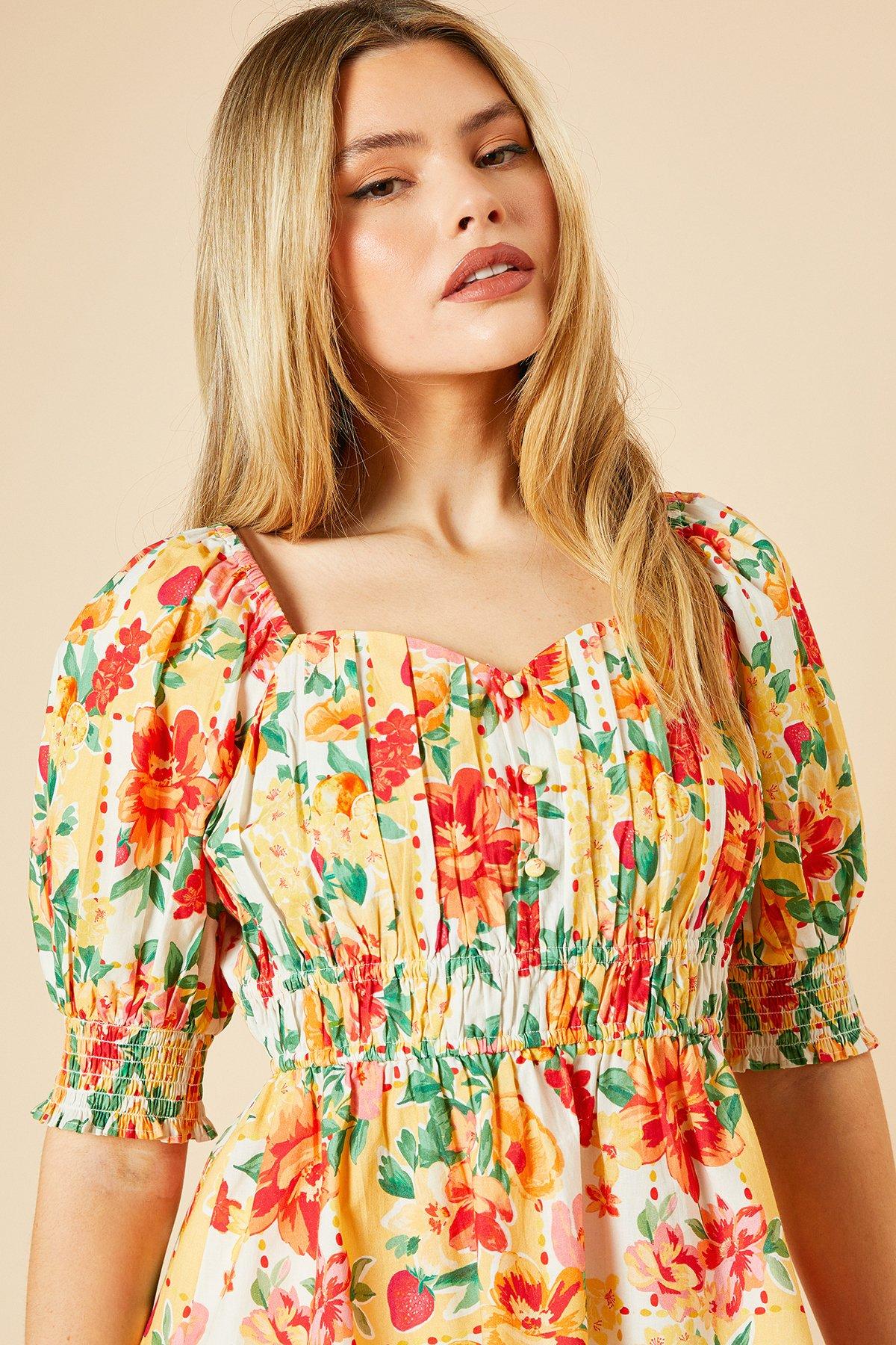 Dorothy Perkins Floral Ruched Bodice Puff Sleeve Peplum Top Floral image 4