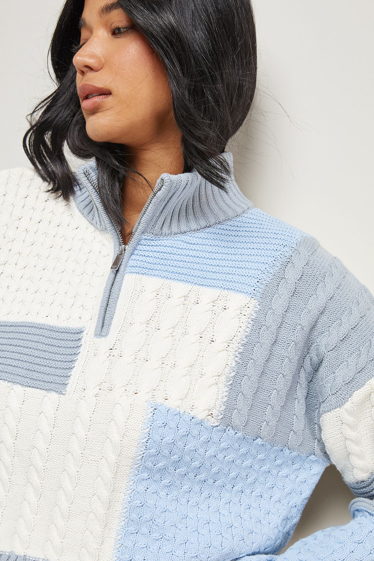 Warehouse Patchwork Crop Cable Jumper Neutral image 4